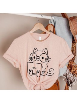 Cat with Glasses Laptop T-Shirt | Whiskered Techie