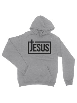 Hoodie de Style Moderne "Jesus" | Croix Fusionnée avec J dans un Rectangle Contemporain
